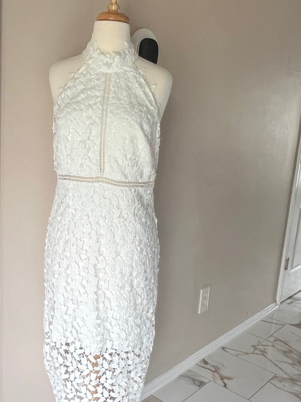 Bardot White Floral Lace Halter Midi Dress